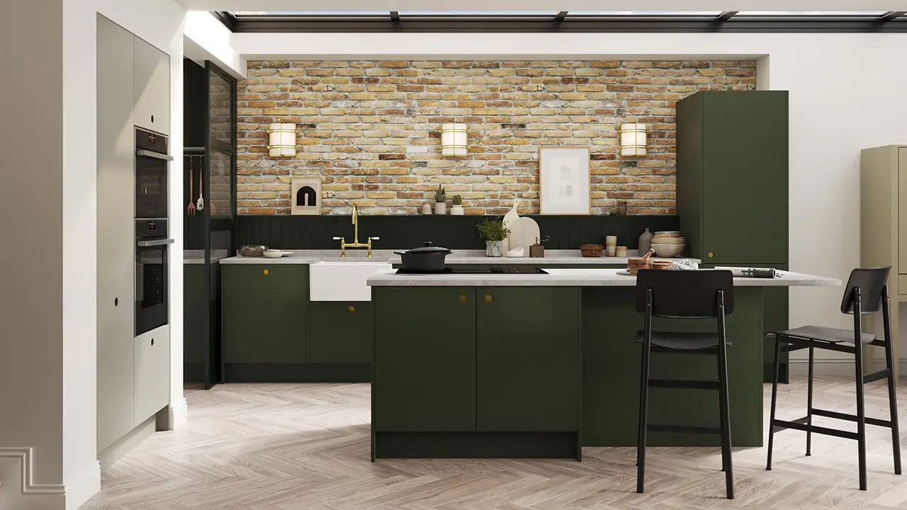 Porter Outline - Bay Green Kitchen Interior. James-Young Kitchens & Interiors, Frome, Somerset